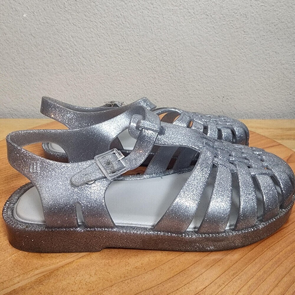 Mini Melissa Sandals Girls Size 3 Silver Glitter Jelly Fisherman Shoes 10GR23BR